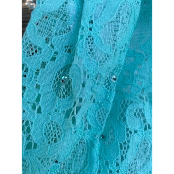Vintage 1960 Lace Aqua Green Maxi Dress - Picture 6 of 14